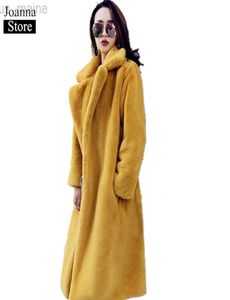Женский меховой фальшиво -изделение зимнего плюшевого мишки с длинным толстым пальто Женщины фальшивые теплые розовые лакомские куртки женский размер PS Size Yellow Pocat L2209206326305