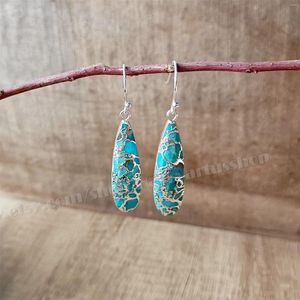 Orecchini penzolanti Fashion Gold/Silver Ploted Copper Turquoise Premium Natural Stone Drop Earrings for Women Birthday Regali