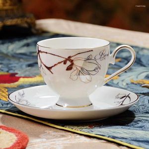 Teaware Sets Exquisite Tracing Flower Ceramic Mug Retro Luxury Gold Coffee Royal Afternoon Tea Cup Set