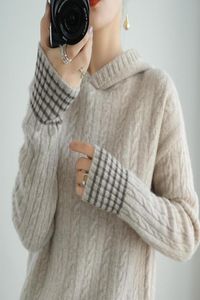 Women039s swetry 2022 Czysty kaszmirowy sweter z kapturem luźne grube pullover jesienne i zimowe dzianiny 8151174