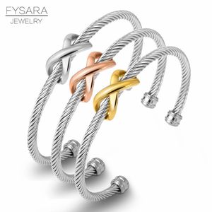 Fysara X Bangle Twisted Cable Wire Armband Antic Bangles Cross Fashion Designer Vintage Women Cuff Armband Famous Brand 240424