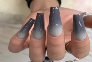 Glossy Black Ombre Nails Coffin Extra Long Ballerina Press On Full Cover False Fingernags Artificial Luxurious Nail Accessories1960279