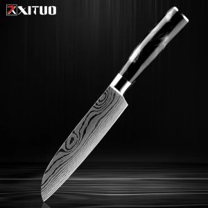 ジャパンナイフ5インチサントク包丁、プロ日本のシェフナイフシャープペアリングナイフ、人間工学に基づいたハンドル、肉、魚、果物