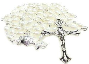 5pcset mini Белый 64 -миллиметровый стеклянный овальный жемчужный бусин католический росарио милый жемчужный ожерелье с розарием Центр 5367382