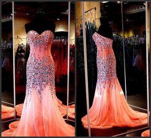 Luxury mermaid prom Festzugskleid mit Schatz ärmelloser Sweep -Zug funkelnde Kristallperlen Tüll formelle Abendkleider6689137