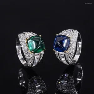 Rings de cluster Laborável Laboratório Criado quadrado Emerald Sapphire Ruby Gemstone Ring for Women S925 Sterling Silver Luxury Jewelry Day da mãe