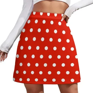 Skirts Small White Polka Dots On Red Background Mini Skirt Korean Clothes Ladies Woman For Women