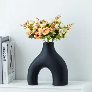 Vaser bord vas blomma rum hydroponic levande konst prydnad hem matsal blommig abstrakt arrangemang vit keramisk container svart