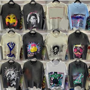 2024SS Erkek Marka Gömlek Lüks Tişört Tişört Tee Erkek Kadın Tasarımcı Tshirt Grafik Tee Giyim Yıkanmış Kumaş Sokak Graffiti Yazı Folyo Mens Plus Boyut