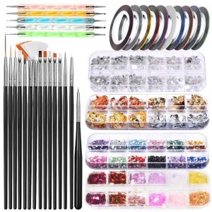 Ferramenta de aprimoramento de unhas de borda cruzada Conjunto de ferramentas colorido pincel pincel diy folha de ouro Decorativo prego 12 grade unhas jóia de diamante