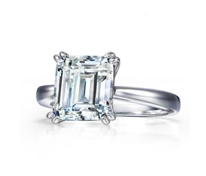HBP S925 Sterling Silver High Carbon Diamond Emerald Cutter Diamond Ring 3 karat Square Simulation Wedding Female5229196