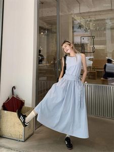 Lässige Kleider koreanischer Sommerkleid Frauen modische Streetwear ärmellosen Schärpentank schwarz coole lange lose Vestidos de fiesta