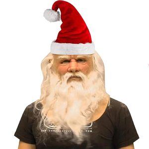 Christmas Santa Claus MaskWhite Beard Curly Hair Grandpa Santa Claus Male Latex Mask Headcover M05 240430