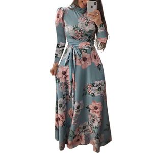 Designer Kvinnokläder Standardstorlek Fashiona Digital tryckt stor svängklänning för långärmad klänning för kvinnor Maxi -klänning Långärmar klänningar för kvinnors cz6h