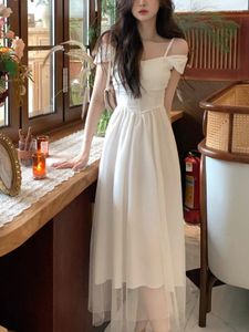 Lässige Kleider französische Fee süße Midi Kleid Frauen Kausale solide Partybüro Lady Slim Elegante koreanische Mode 2024 Sommer Chic