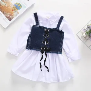 Conjuntos de roupas Girl Girl Setting infantil garotas meninas roupas outono verão lapela de manga longa vestido de jeans de jeans 2pcs roupas 1-7t