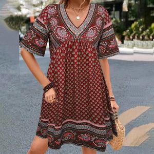 M L XL Vintage Dress for Women Clothing 2024 Summer Short Sleeved Printe Bohemian Beach Holiday Female Slim Fit mini kjol 240419