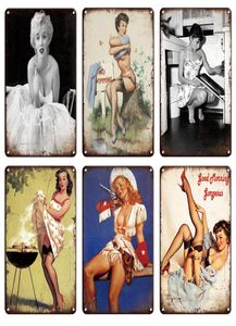 2021 Vintage Sexy Pinup Girl Chuveiro Poster Metal Sign Retro Man Cave Artes de parede Poster Tin Plate Chic Banheiro SILH