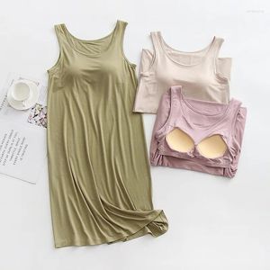Kvinnors sömnkläder Modal Sleeveelss Summer Thin Sex Nightie Chest Pad Pad Pyjamas For Women Nightgown Home Wear Dress