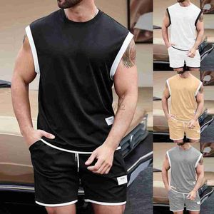 Erkek Trailtsits Street Giyim Sıradan Set Erkekler Yaz Renkli Kolsuz Gevşek Tank Top Split Kısa Spor Seti Moda Seti