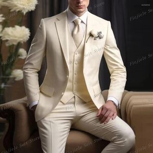 Men's Suits Ivory Men Formal Business Prom Casual Suit Groom Groomsman Tuxedos Wedding Party Male 3 Piece Set Blazer Vest Pants