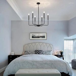 Chandeliers Modern Black Chandelier Farmhouse Dining Room Light Industrial 6-Light Candle Hanging Pendant For Kitchen