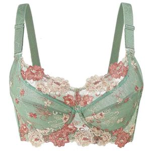 Womens large-sized full coverage floral embroidery ultra-thin bra underwear 36 38 42 44 48 B C D E F 240430