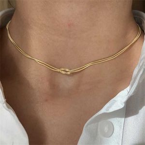 Pendant Necklaces 2024 Pure Gold Silver Stainless Steel Snake Chain Knot Laminated Necklace Womens Waterproof Jewelry Accessories Q240430