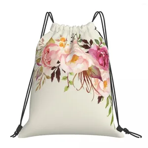 Rucksack romantische Aquarellblume Blumenstrauß tragbare Kordelstring -Taschen Bündel Taschenmingertasche für Reisestudenten