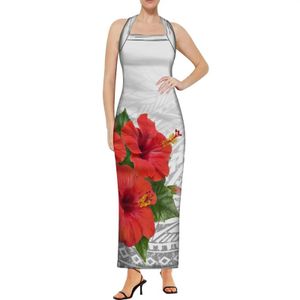 Grundläggande casual klänningar Polynesiska blommigt tryck Anpassad sommar stropplös Suspender klänning Samoa Floral Print Tribal Design Long Dress Q240430