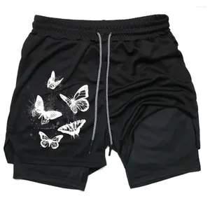 Men's Shorts Running 2 In 1 Butterfly Sports Double Layer Gym Fitness Training Jogging Mobile Phone Pants M-3XL