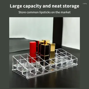 Förvaringslådor 24 gitter akryl läppstift arrangör läppglans container plast nagellack lådan makeup hållare kosmetika display rack