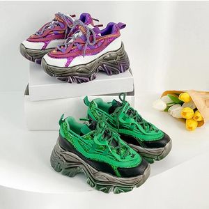 Casual Shoes Fashion Brand Spring Autumn Platform Sport For Women Purple Green Sequins Mixed Color Leather Sneakers