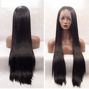 Front Lace Chemical Fiber Headcover Half Hand Hook High Temperature Lace European and American Women Wig Natural Black Long Straight