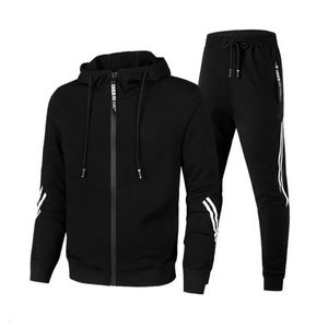 Mens Hoodie Sets Two Pieces Sweatshirts Sweatpant Cardigan Coat Solid Autumn Winter Warm Clothes Male Casual Tracksuit Suits 240429