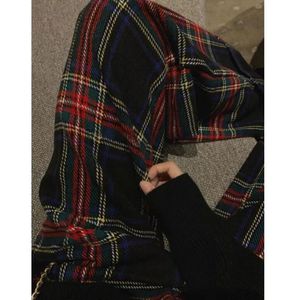 Przylot jesień zima w stylu koreańskim Kobiety Plaid Pantled długość Pants Casual Loose Elastyczna talia szeroka noga D20 240430