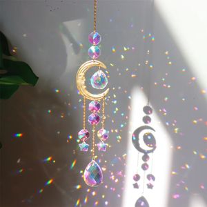 Crystal Wind Chime Star Moon Sun Light Catcher Prism Rainbow Maker Suncatcher Windbell Hanging Pendant Ornament Home Decoration 240430