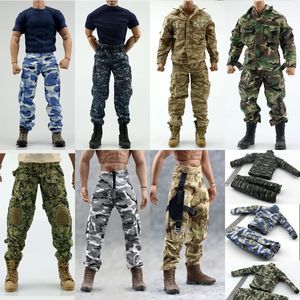 1/6 giacca mimetica pantaloni giungle pantaloni da combattimento dell'esercito uniforme militare cappello da cappello a ginocchiera elmetto per 12 pollici per azione Figura 240430