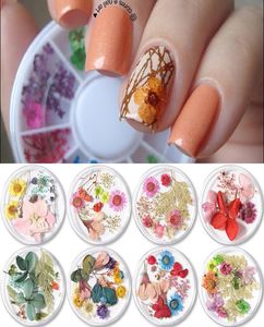 Verkauf 1 Box 3d Nail Art Dekorationen Pink gelb lila Nagel Bunt erhaltene frische getrocknete Blumen DIY Design Accessoires Na6810439