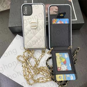 iPhone 15 Pro Max 14 Pro Max 11 12 13 XS Max XR 8p 14 Plus iPhone Case Card Case Cader Luxury Cross Body Shourder Strap Chain Leather Wallet Case Lanyard