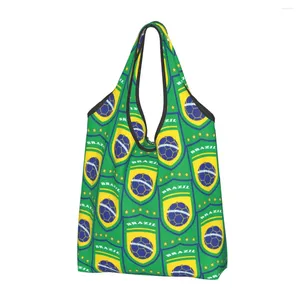 Förvaringspåsar rolig flagga av brasilien fotboll shopping tote bärbar brasiliansk stolt livsmedelsbutik shoppare axelväska