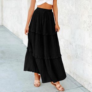 スカート夏の黒いプリーツ女性のための長いマキシスカート