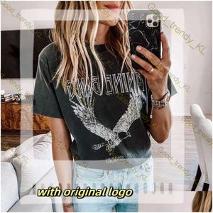 Annies Bing damska koszulka super szykowna letnia okrągła szyja bawełna damska czarna bing eagle druk kropla dostawa odzież ANINE BINGE Odzież 710
