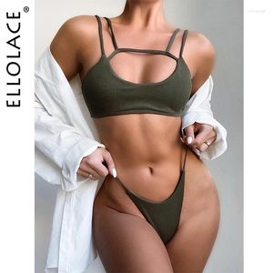 Menas de banho feminina Ellolace Bikini 2024 Mulheres de maiô verde -trajes sólidos Bikinis de bandagem separada Micro de cintura baixa