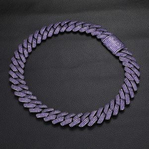 20mm Heavy 3 Row Crystal Black Miami Cuban Chain Box Clasp Link Chain Purple Cubic Zirconia Necklace Choker Hip Hop Men Jewelry