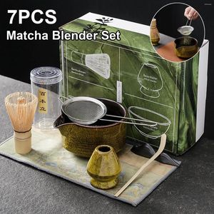 Teaware Sets 7Pcs/set Matcha Blender Set Bamboo Tea Brush Teaspoon Ceramic Bowl Stand Tool Indoor Drinking Brewing