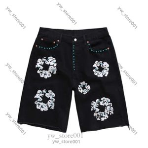 shorts men denim teara designer women short for mens luxury high qulity straight holes tight flower printing denim shorts slim hip hop street black pants 5738