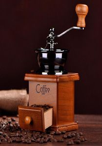 クラシック木製マニュアルコーヒーグラインダーハンドステンレススチールレトロコーヒースパイスミニバーミル高品質のビーンズミリンググラインダー1910339