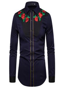 Mens Rose Embroidery Patchwork Shirts Spring Designer Lapel Neck Long Sleeve American West Style Casual Shirt Man Fashion Clothes3671560