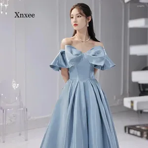 Party Dresses Prom Big Bow Satin Dress Off Shoulder Long Evening Bodycon Sexig hög midja klänning Elegant Robe Fashion Outfits